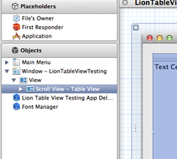 Xcode window with table view thumb